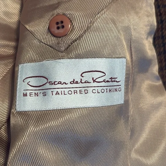 Vintage Oscar de la Renta Tan Wool Cashmere Blend Satin Lined Blazer Men’s 42L